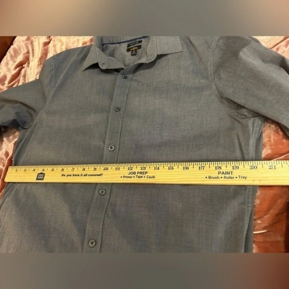 Gray Stretch Slim Fit Long Sleeve‎ Button Down Dress Shirt Medium